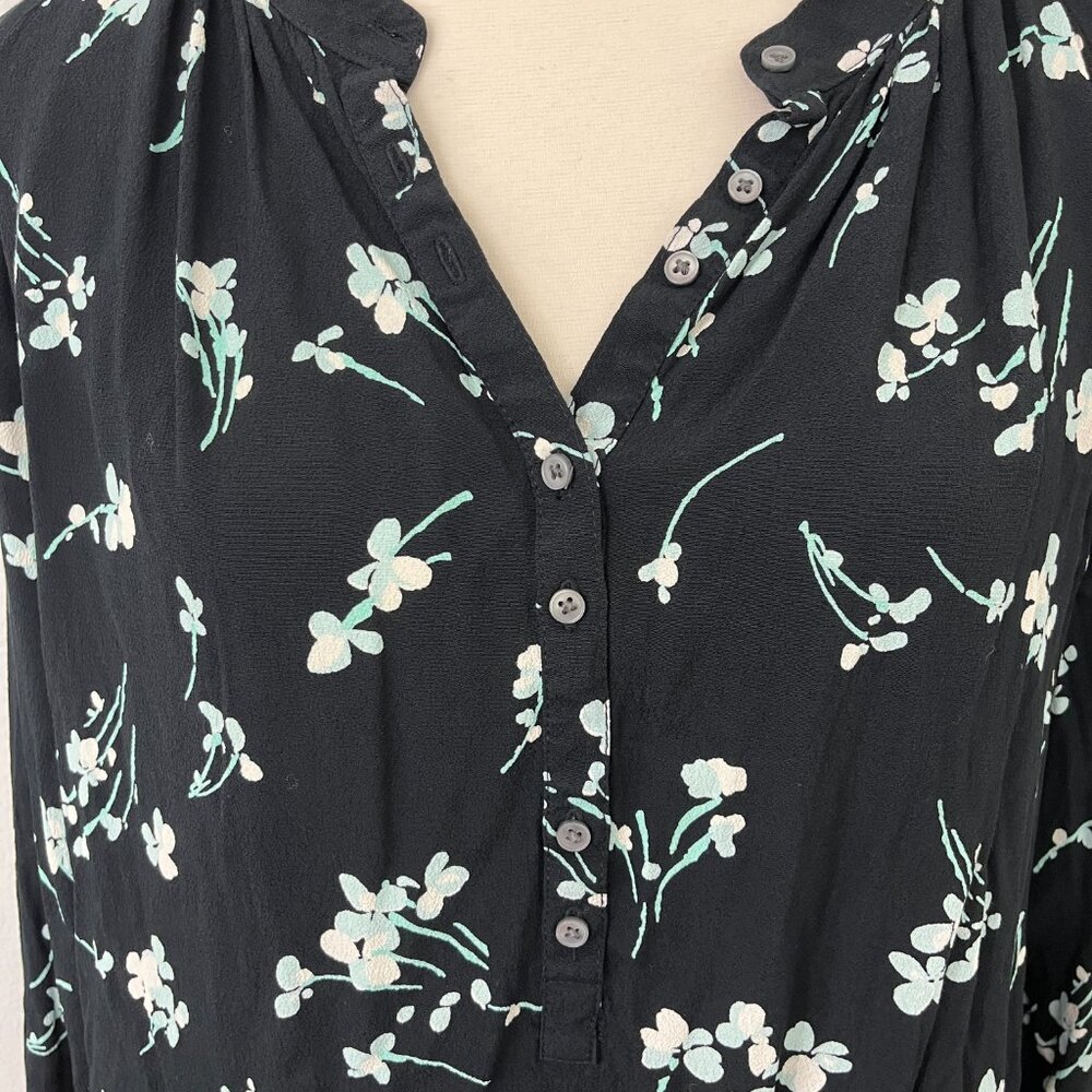 J. Crew Medium Black Floral Long Sleeve Drapey Popover Shirt Blouse - Picture 4 of 12